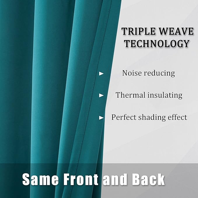 DUALIFE 120 Inch Length Teal Curtains 2 Panels Set Grommet Curtain Drapes Insulated Thermal Room Darkening Blackout Curtains for Bedroom Boy Kids Room 60x120 Inches Long