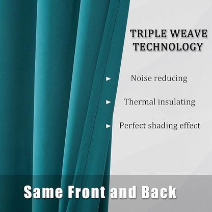 DUALIFE 120 Inch Length Teal Curtains 2 Panels Set Grommet Curtain Drapes Insulated Thermal Room Darkening Blackout Curtains for Bedroom Boy Kids Room 60x120 Inches Long