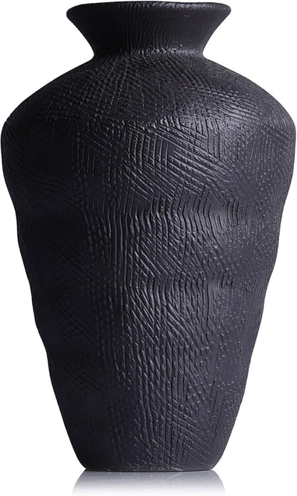 Wabi Sabi Decor Rusty Vintage Vase - 8.7" Tall Rustic Farmhouse Wabi Sabi Vase for Centerpiece, Pottery Stone Flower Vases for Home Decor, Table, Living Room, Bedroom, Bathroom, Kitchen (Black)