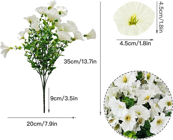 Artificial Silk Flowers for Outdoor Decoration,12 Bundles Faux Flowers Colorful Morning Glory with Eucalyptus Fake Plants Greenery UV Resistant for Outside Front Door Planter Porch Patio Yard
