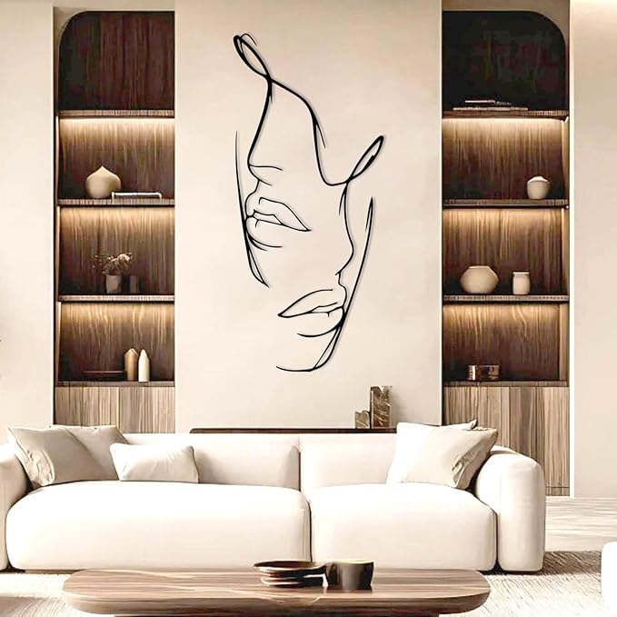EANHIPE Metal Couple Facial Lines Wall Art, Face Metal Wall Art, Line Face Wall Hanging, Minimalist Abstract Woman Wall Decor, Couple Line Wall Decor, Bedroom Wall Decoration (Gold, 30"x13"/76x34cm)
