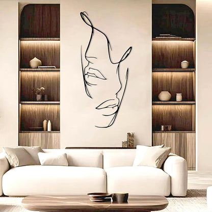 EANHIPE Metal Couple Facial Lines Wall Art, Face Metal Wall Art, Line Face Wall Hanging, Minimalist Abstract Woman Wall Decor, Couple Line Wall Decor, Bedroom Wall Decoration (Gold, 30"x13"/76x34cm)