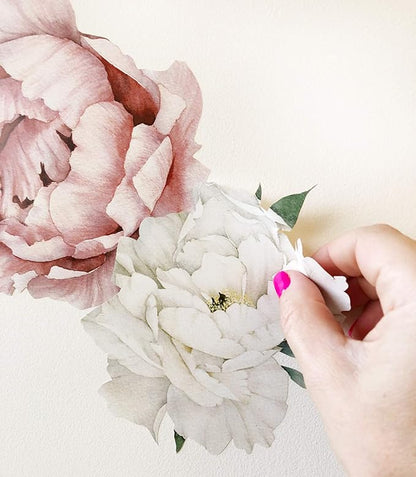Peony Watercolor Wall Decals (Vintage Pink Watercolor) - Botanical Decor Sticker Flowers - Floral Bedroom Decals for Girls Room - Soft Flower Peonies Wall Decor Bedroom with Test Sample