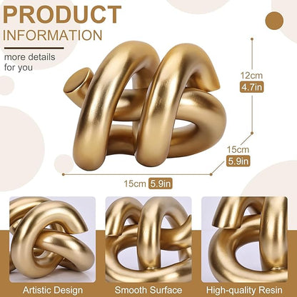 LCCCK Funky Abstract Gold Knot Knick Knacks - Gold Accent Decor for Coffee Table & Tv Stand, Modern Geometric Sculpture Scandinavian Minimalist Home Statue Decorative Objects Entryway Bookcase Book