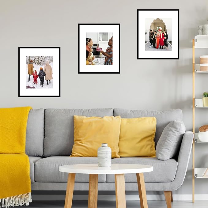 16x20 Picture Frame Set of 2 with 11x14 Mat, Display Photo 11x14 with Mat or 16 x 20 Without Mat, Wall Hanging Large 16 by 20 Poster Frame with Plexiglass, 2 Pack, Black