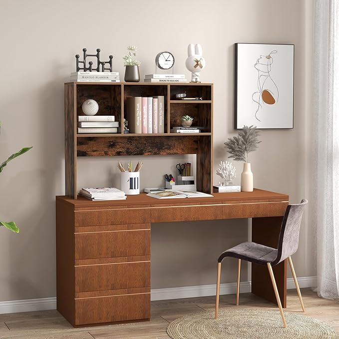Desktop Bookshelf, 2-Tier Display Organizer Shelf Rack, Dorm Desk Hutch, Desk Shelf for Top of Desk, Multipurpose Wood Counter Top Bookcase for Office Home