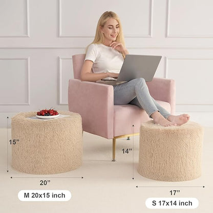 Hansleep Pouf Ottoman Foam Filled 17 x 14, Faux Fur Round Ottoman Foot Rest for Chair with Washable Cover, Foot Stools Under Desk for Living Room & Bedroom, Brown