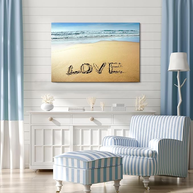 Goldfoilart Beach Canvas Wall Art for Living Room Seascape Paintings Love Coastal Picture Framed Artwork for Bathroom Bedroom Office Decor 36" x 24"