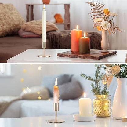 3 Pcs Gold Taper Candle Holders, Gold Candlestick Holderss, Candle Sticks Holder Decor for Mantel Centerpiece Fireplace Wedding Dinning Party Home Cabinet Table Decor(3.3 inch Height)