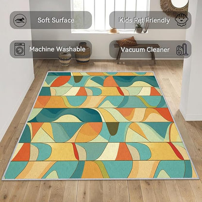 Abstract Rug 6x9 - Abstract Rug, 2x3 Rug, Colorful Swirl Area Rug & Room Decor, Psychedelic Carpet & Home Decor, Washable Non Slip Anti Skid Rugs