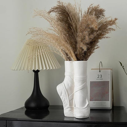 Ballet Shoe Modern Ceramic Vase, Nordic Art Ins Style Decorative Ceramic Aesthetic Foot Flower Vase for Home Living Room Table Bookshelf Decor (Matte White W 6" X H 9")