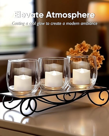 Homemory 48-Pack Cool White Novelty Flickering Flameless Tea Lights, 200+Hours Battery-Operated LED Fake Candles for Wedding Table Centerpieces,Proposal,Anniversary, White Base, Ø1.5'' × H1.3''