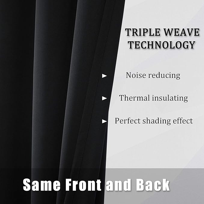 DUALIFE Blackout Curtains 60 inches Wide x 90 inches Long 2 Panels - Grommet Wall Divider Drapes Thermal Insulated Curtains for Bedroom Doorway, Black Color