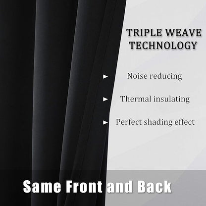 DUALIFE Black Curtains 45 Inch Length - Black Out Thermal Insulated Grommet Drapes for Office Small Windows 52x45 Inches Long Set of 2 Panels
