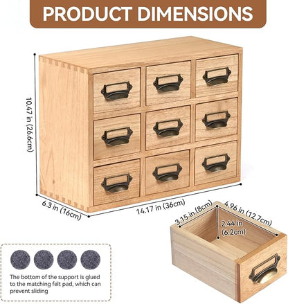 KIRIGEN Wood Drawer Organizer Desktop Storage Cabinet Box Drawers for Home Office Desk Organization and Storage 9 Drawer Mini Chest with Metal Handles Natural (9CG-NA)