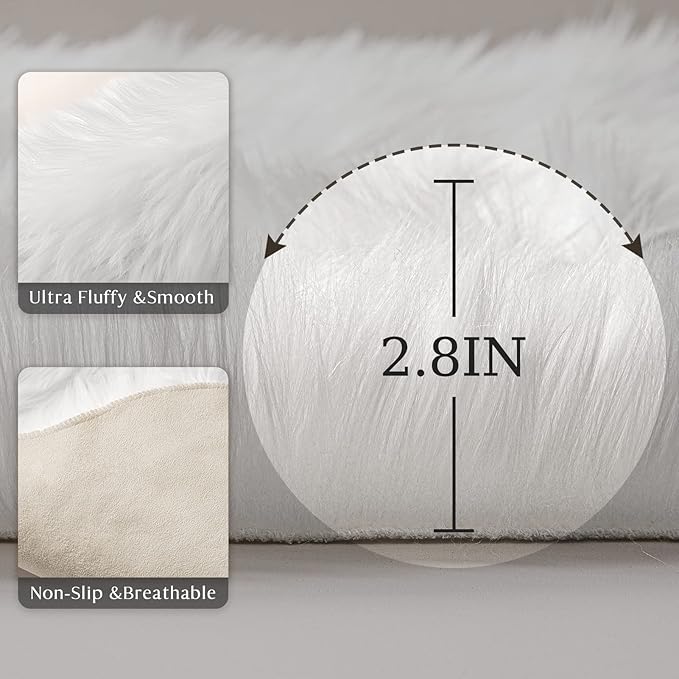 Ashler Faux Fur Rug, Dark Blue Area Rugs, Fluffy Sheepskin Fur Rug, Fuzzy Ultra Soft 2 x 6 Ft Rugs, Machine Washable Shag Rug, Nursery Throw Rugs for Bed, Living, Kids Room