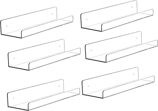 6 Pcak Clear Acrylic Shelves for Bedroom,Room,15 Inch Bathroom Wall Shelf & Organizer,Invisible Floating Shelves & Wall Storage for Collectibles Perfume Shelf,Record,Funko Pop,Lego Display,Bookshelf