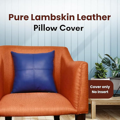 LL LEATHER LOVERS Lambskin Leather Pillow Cover, Hand Panel Stitched Leather Decorative Throw Pillow Covers for Couch Sofa Bed Living Room Garden (20x20 Inches, Deep Blue Pack of 1)