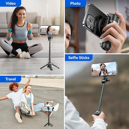 Magnetic Tripod for iPhone with Remote Control,4-in-1 Portable Selfie Stick with Extendable Stand,Phone Travel Tripod for Phone 17 16 15 14 13 12 Pro Max Mini
