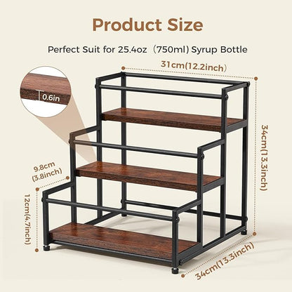 Coffee Syrup Rack Organizer, 3-Tier 12 Syrup Bottles Holder Stand for Coffee Bar, Liquor Bottle Display Shelf Bar Shelf Stand Countertop Rack for Syrup, Wine, Spice