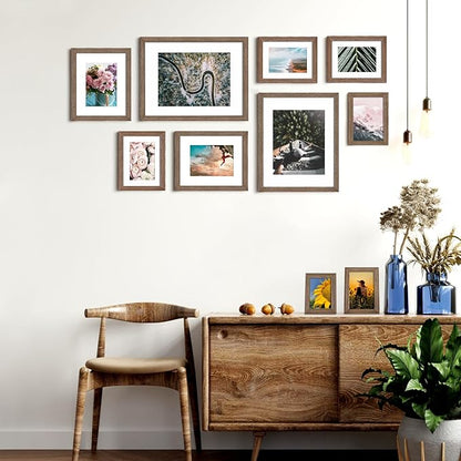 KINLINK 4x6 Frame Brown Wood, Solid Wood 4 x 6 Picture Frame with Acrylic Plexiglass for 3.5x5 with Mat, Tabletop and Wall Display Photo Frames 4x6 Brown Wood, 4 Pack