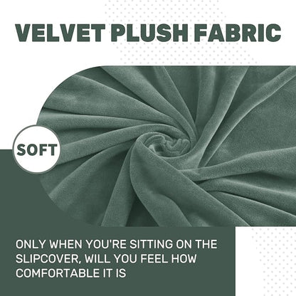 MAXIJIN Velvet Stretch Cushion Covers Couch Cushion Slipcovers Loveseat Sofa Cushion Covers for Individual Cushions with Elastic Bottom (2 Piece Loveseat Cushion Covers, Pea Green)