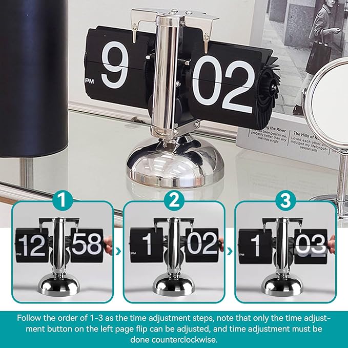 Flip Desk Clock,Retro Digital Flip Down Clock,Retro Minimalist Single Foot Mechanical Auto Desk Digital Display for Home Livingroom(Black)