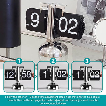 Flip Desk Clock,Retro Digital Flip Down Clock,Retro Minimalist Single Foot Mechanical Auto Desk Digital Display for Home Livingroom(Black)