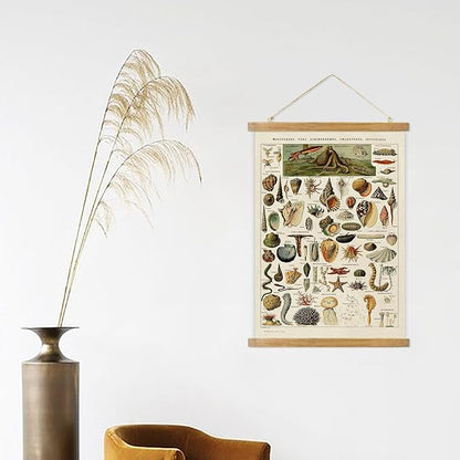 ABoby Vintage Hanging Posters, Decorative Crustaces Wall Art Prints, Printed on Linen with Wood Frames, Ready to Hang