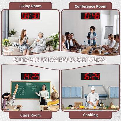 18.7‘’Large Digital Wall Clock,LED Digital Clock with Big Number,Multi-Function Remote Controlled Wall Clock with Timer, Alarm and Calendar Display(Red)