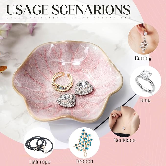 4 Pack Small Jewelry Dish Ceramic Trinket Holder Dish Tray for Rings Earrings Necklaces Bracelets 4.3 x 3.9 Inch Key Bowl Women's Birthday Mother's Day Wedding Gift