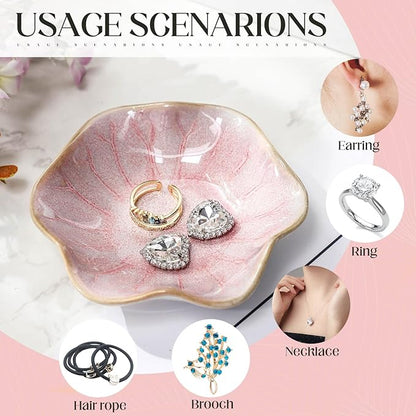 4 Pack Small Jewelry Dish Ceramic Trinket Holder Dish Tray for Rings Earrings Necklaces Bracelets 4.3 x 3.9 Inch Key Bowl Women's Birthday Mother's Day Wedding Gift