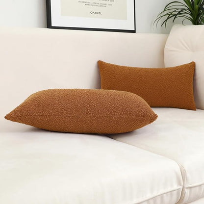 Jeneoo Amber Yellow Decorative Long Lumbar Thick Throw Pillow Covers Fine Textured Boucle Couch Cushion Case for Livingroom Sofa Decor, Set of 1, 14 x 36 Inch