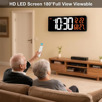 Large Digital Wall Mount Clock 17.3" Led Large Display with Jumbo Number, 8 Color Modes Atmosphere Lights, Auto-Dimming/DST, Count Down/Up Timer for Classroom Living Room Gym Gift for Senior Mom Dad