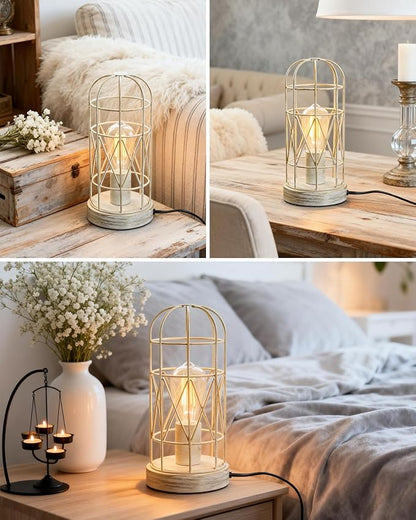 Unique Industrial Cage Table Lamp with Touch Control & Dimmable Light - 28" Metal Mesh Desk Lamp with 3-Way Dimmer, E26 Socket, Includes LED Bulb, White