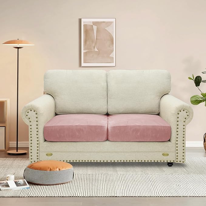 MAXIJIN Velvet Stretch Seat Cushion Covers Couch Cushion Cover for Individual Cushions Sofa Seat Cushion Slipcovers with Elastic Bottom (2 Piece Sofa Cushion Covers, Dusty Pink)