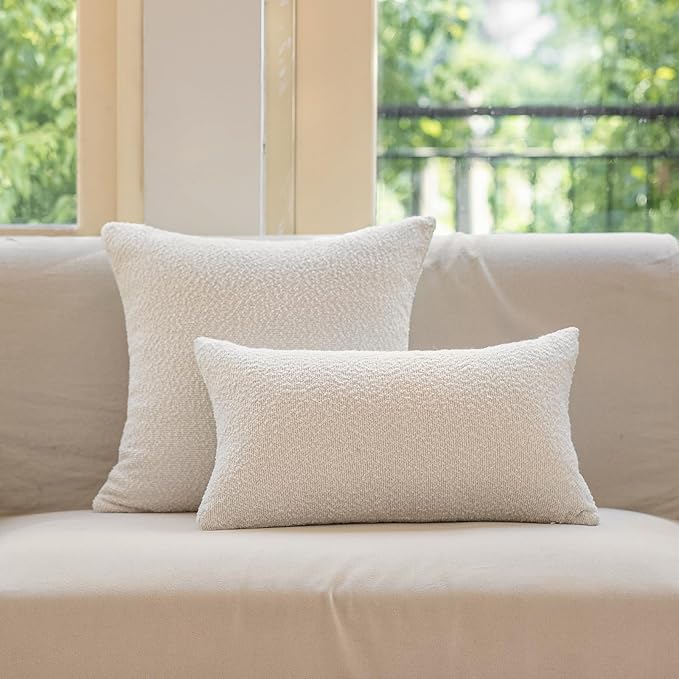 GEEORY Decorative Throw Pillow Covers 16x16 Inch Pack of 2,Textured Boucle Neutral Cushion Cases for Bed Couch Sofa, Accent Accent Mordern Farmhouse & Minimalist Home Decor (White) GE01-16