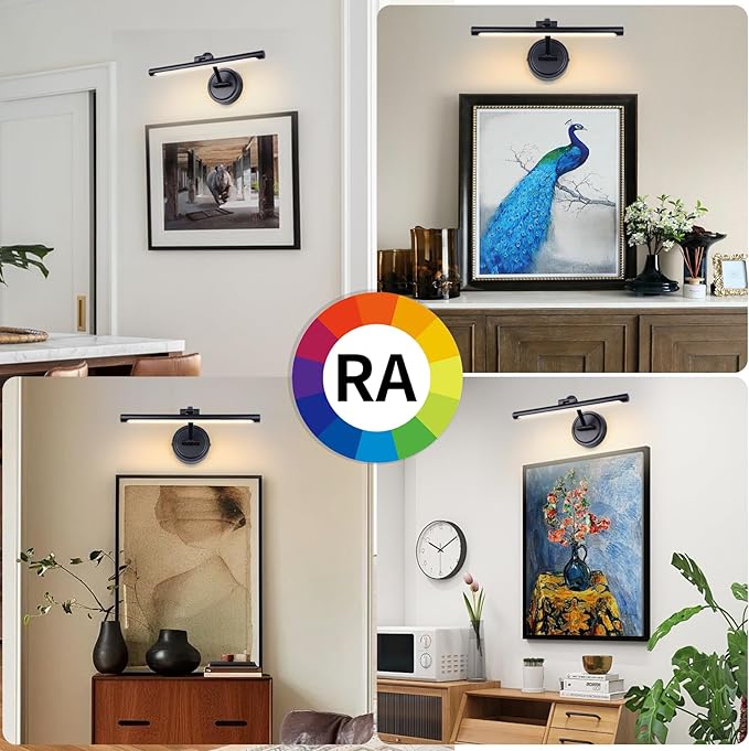 Hardwired 15.7 Inch 7W Black Picture Lights for Wall LED Picture Frame Light Dimmable Painting Lights for Wall Portrait Artwork Warm White