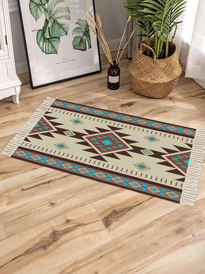 Boho Southwestern Entryway Rug 2X3 Ft Bathroom Mat, Washable Woven Aztec Abstract Geometric Throw Carpet with Tassel, Non-Shedding Vintage Native American Patterned Indoor Outdoor Kitchen Doormats