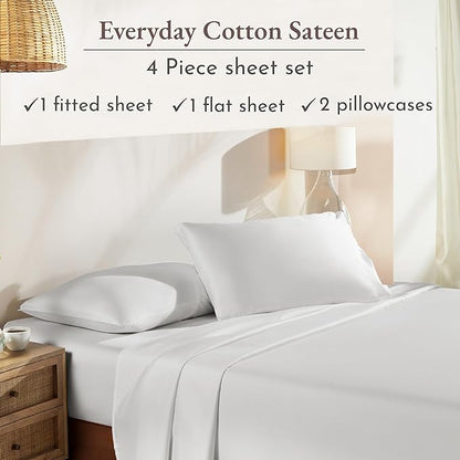 California Design Den King Sheet Set - Natural 100% Cotton Sateen Sheets King Size Set with Deep Pockets, Soft Sateen Weave, Breathable and Durable Bedding Ivory (Eggshell)