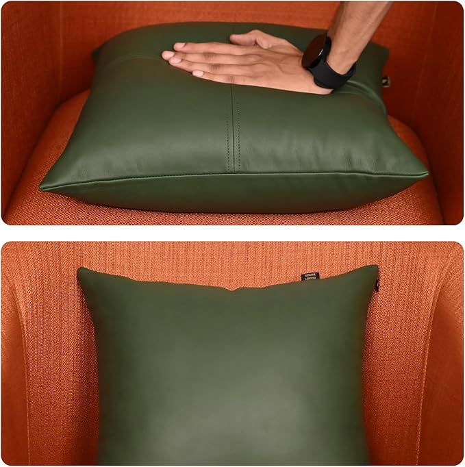 LL LEATHER LOVERS Lambskin Leather Pillow Cover, Hand Panel Stitched Leather Decorative Throw Pillow Covers for Couch Sofa Bed Living Room Garden (20x20 Inches, Dark Green Pack of 1)