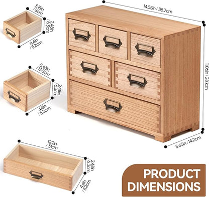 KIRIGEN Desk Drawer Cabinet Storage Organizer 6 Drawers Mini Chest with Lable Holder Handles for Home Office Desktop Organizer and Storage Natural(3D6CG-NA)