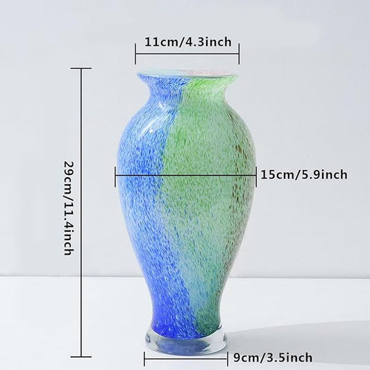 Hand Blown Glass Vase, 11.4" Tall, Murano-Style Art, Multicolor, Abstract, Oblong Shape, Perfect for Living Room, Bathroom, Wedding, Graduation, Mother's Day, Women
