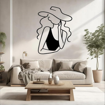 Metal Minimalist Abstract Woman Wall Art, Metal Woman Wall Art, Modern Wall Mount, Line Art Home Sculpture, Minimalist Room Decor, Women's Bedroom Decor, Gift for Women (Black, 53"x39"/134x100cm)