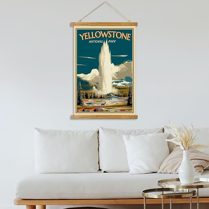 ABoby Vintage Yellowstone National Park Posters - Travel Posters Wall Art for Home, Office - Retro Style Wall Decor with Wood Frames - Ready to Hang
