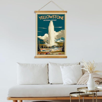 ABoby Vintage Yellowstone National Park Posters - Travel Posters Wall Art for Home, Office - Retro Style Wall Decor with Wood Frames - Ready to Hang