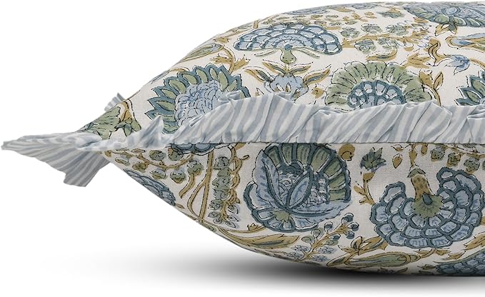 Ridhi Modern Farmhouse Pillow Covers Decorative Cotton Throw Pillow Covers Set of 2 Asparagus Green Cushion Covers with Ruffle for Couch Sofa Bed Living Room Spring Home Decor 16x16