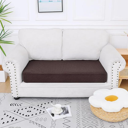 Smiry Waterproof Couch Cushion Covers, Stretch Jacquard Thick Sofa Cushion Covers, Washable Seat Slipcover Elastic Furniture Protector for Pets, Kid (Medium, Chocolate)