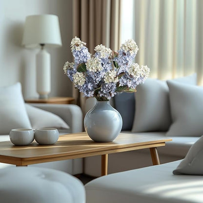 Hydrangea Artificial Flowers,Fall Hydrangeas Artificial Flowers,Blue Fake Fall Dried Hydrangea Flowers Decoration,Faux Silk Flower with Stems Winter Decor(Blue 24" 8pcs) Without Vase