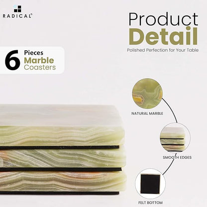 Radicaln Marble Coasters Square 3.5" Inches Green Onyx Handmade Modern Coasters for Drink, Stylish Drink Coaster for Dining Table Set for 6, Ideal Home Decor